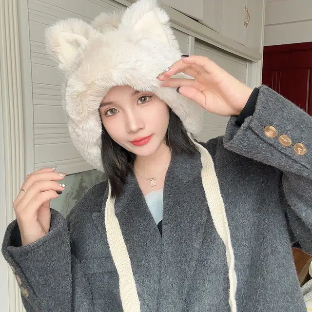 俞兆林 日系甜美可爱狐狸耳朵绑带套头护耳 腈纶 绒线帽 女款