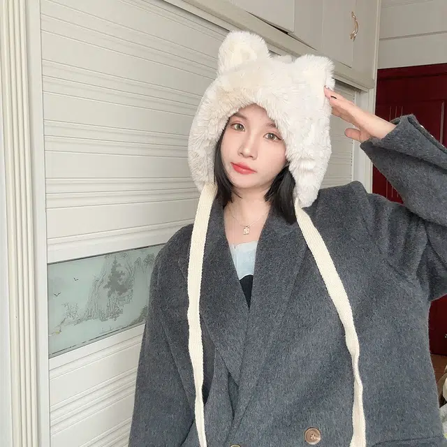 俞兆林 日系甜美可爱狐狸耳朵绑带套头护耳 腈纶 绒线帽 女款