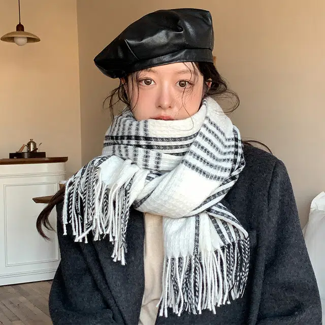 俞兆林  韩版条纹格子保暖防寒加厚加大 绒线围巾 男女同款情侣款