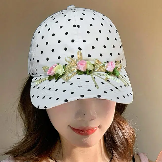 俞兆林 时尚复古波点花朵蝴蝶结甜美小清新户外出行防晒遮阳时尚百搭大头围显脸小 棉 鸭舌帽 男女同款情侣款