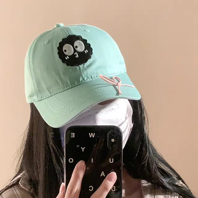 俞兆林 可爱小煤球爱心刺绣 户外出行甜酷辣妹蝴蝶结软糯风时尚潮流百搭大头围显脸小防晒遮阳帽 棉 鸭舌帽 男女同款情侣款