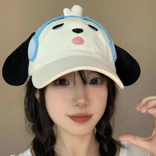 俞兆林 可爱韩式小狗刺绣耳机户外出行防晒遮阳时尚潮流拍照百搭大头围显脸小 棉 鸭舌帽 男女同款情侣款
