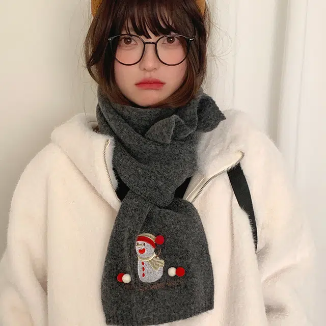 俞兆林 含羊毛可爱卡通雪人秋冬季防寒保暖护颈围脖百搭潮 绒线围巾  男女同款情侣款