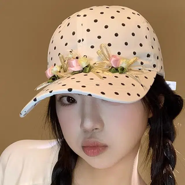 俞兆林 时尚复古波点花朵蝴蝶结甜美小清新户外出行防晒遮阳时尚百搭大头围显脸小 棉 鸭舌帽 男女同款情侣款