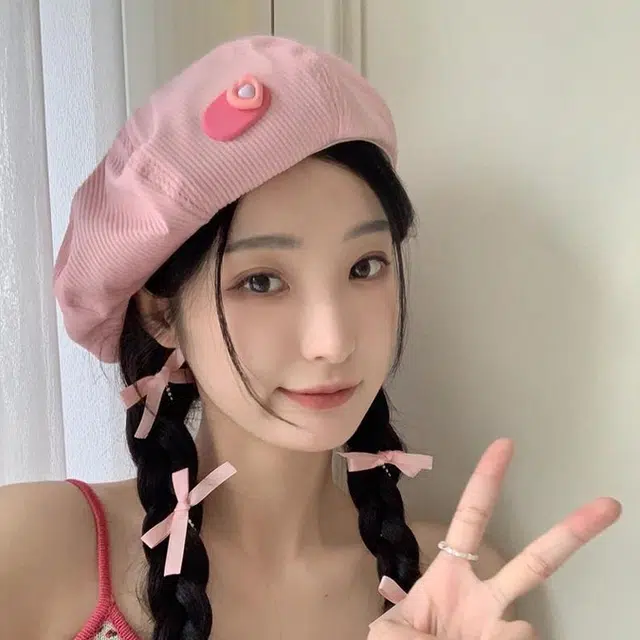 俞兆林 日系甜美爱心多巴胺元气薄款春夏出游学生时尚百搭显脸小画家帽 腈纶 贝雷帽 女款