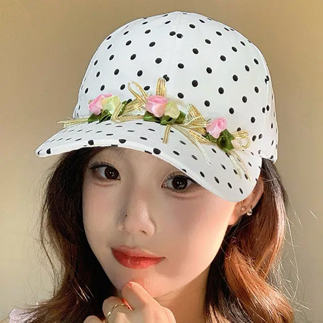 俞兆林 时尚复古波点花朵蝴蝶结甜美小清新户外出行防晒遮阳时尚百搭大头围显脸小 棉 鸭舌帽 男女同款情侣款