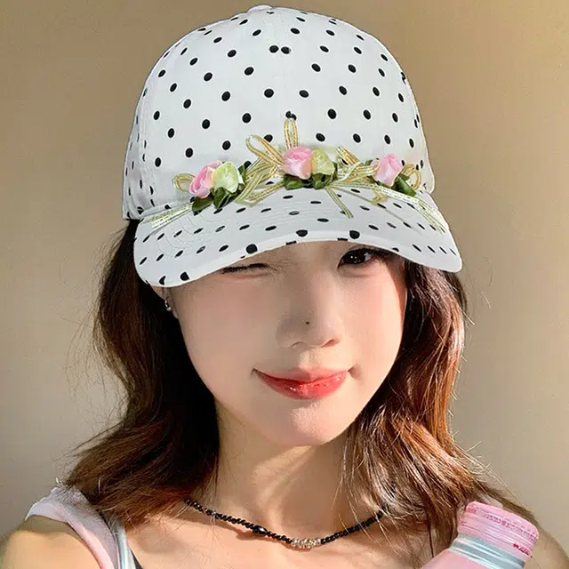 俞兆林 时尚复古波点花朵蝴蝶结甜美小清新户外出行防晒遮阳时尚百搭大头围显脸小 棉 鸭舌帽 男女同款情侣款