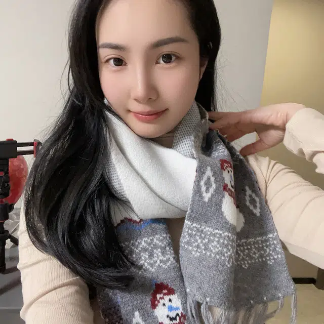 俞兆林 圣诞可爱雪人提花针织秋冬季保暖时尚百搭氛围感围脖 绒线围巾  男女同款情侣款
