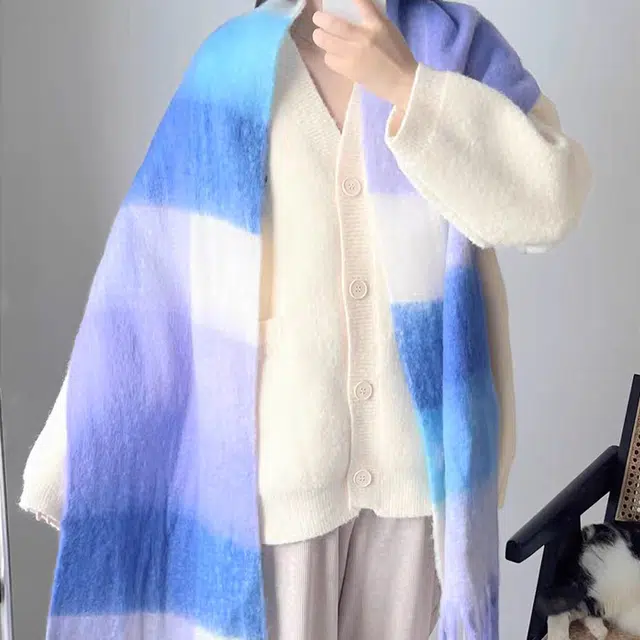 俞兆林 超显白出片氛围感圈圈纱加厚格子 聚酯纤维 绒线围巾 男女同款情侣款