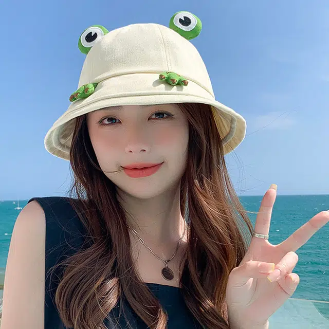 俞兆林 时尚潮流透气日系个性时尚甜美搞怪青蛙户外登山露营宽檐防晒遮阳 棉 渔夫帽 男女同款情侣款