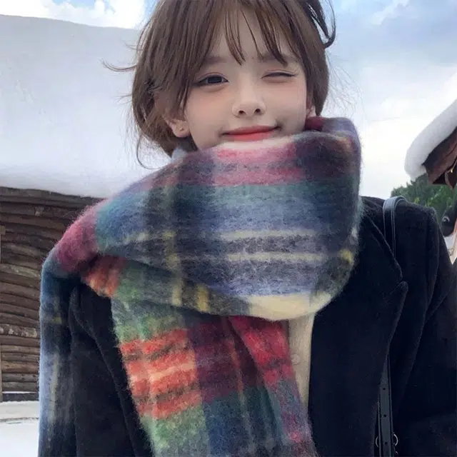 俞兆林 经典复古加大加厚格纹撞色围脖保暖 礼盒装 聚酯纤维 绒线围巾 男女同款情侣款