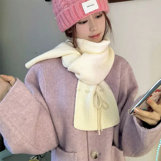 俞兆林 蝴蝶结绑带复古甜美保暖百搭加长纯色毛线针织围脖  绒线围巾 男女同款情侣款