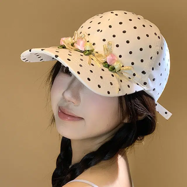 俞兆林 时尚复古波点花朵蝴蝶结甜美小清新户外出行防晒遮阳时尚百搭大头围显脸小 棉 鸭舌帽 男女同款情侣款