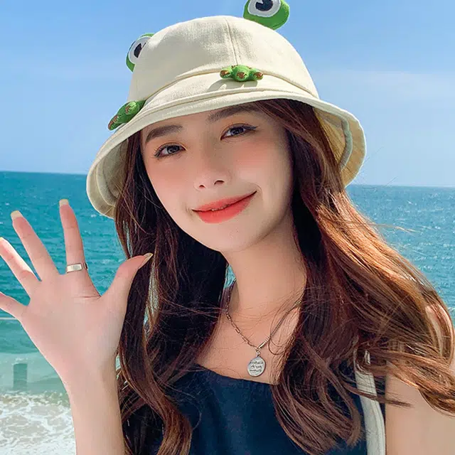 俞兆林 时尚潮流透气日系个性时尚甜美搞怪青蛙户外登山露营宽檐防晒遮阳 棉 渔夫帽 男女同款情侣款