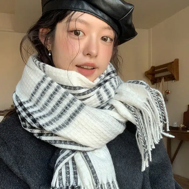 俞兆林  韩版条纹格子保暖防寒加厚加大 绒线围巾 男女同款情侣款