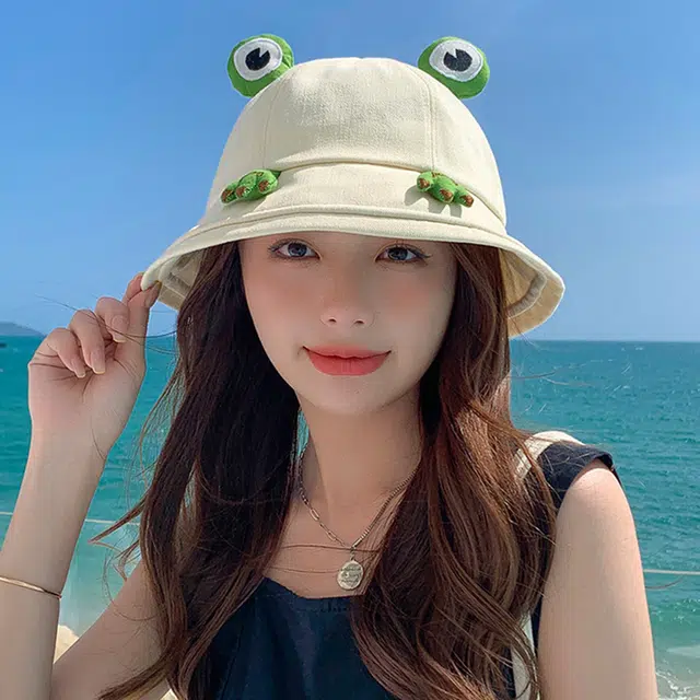 俞兆林 时尚潮流透气日系个性时尚甜美搞怪青蛙户外登山露营宽檐防晒遮阳 棉 渔夫帽 男女同款情侣款