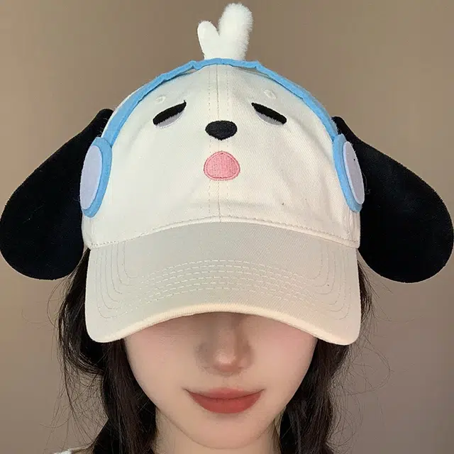 俞兆林 可爱韩式小狗刺绣耳机户外出行防晒遮阳时尚潮流拍照百搭大头围显脸小 棉 鸭舌帽 男女同款情侣款