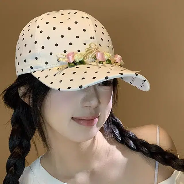 俞兆林 时尚复古波点花朵蝴蝶结甜美小清新户外出行防晒遮阳时尚百搭大头围显脸小 棉 鸭舌帽 男女同款情侣款