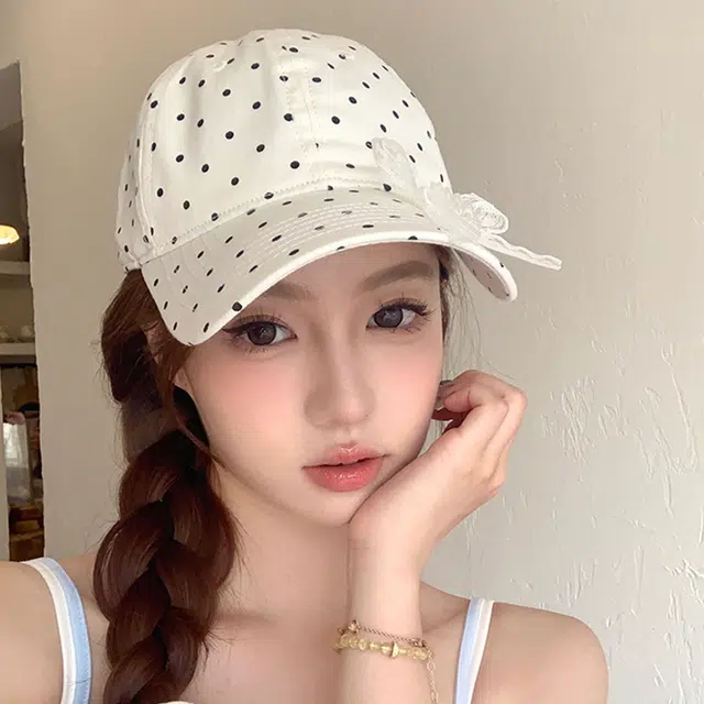 俞兆林 黑白波点蝴蝶结多巴胺户外出行防晒遮阳休闲百搭大头围显脸小 棉 鸭舌帽 男女同款情侣款