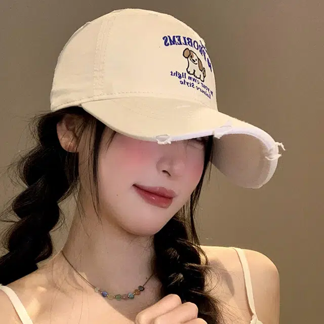 俞兆林 破洞可爱小狗刺绣宽檐遮阳时尚潮流百搭 棉 鸭舌帽 男女同款情侣款