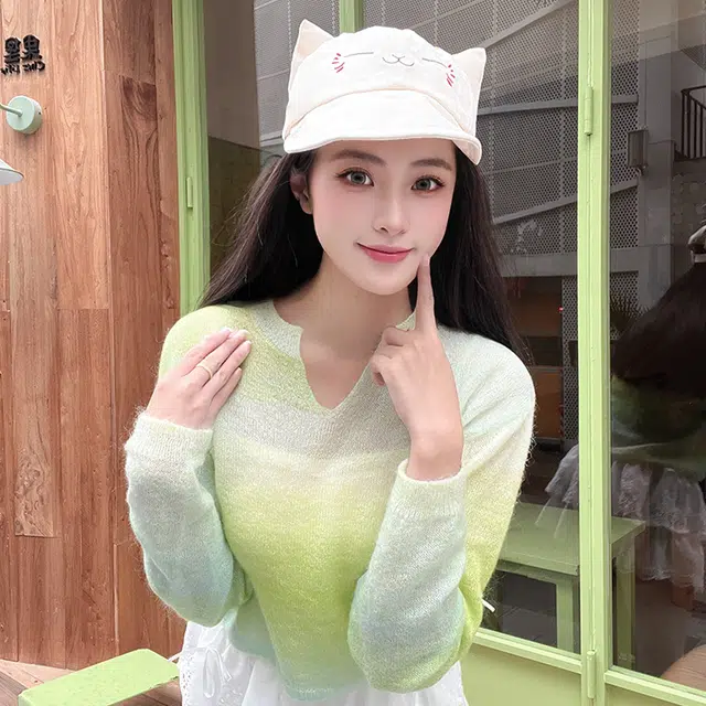 俞兆林 日系可爱猫咪翻檐刺绣户外出游防晒遮阳时尚甜美百搭大头围显脸小 棉 鸭舌帽 男女同款情侣款