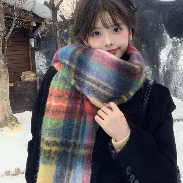 俞兆林 经典复古加大加厚格纹撞色围脖保暖 礼盒装 聚酯纤维 绒线围巾 男女同款情侣款