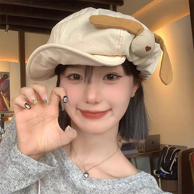 俞兆林 日系甜妹爱心蓓蕾帽夏季百搭大头围显脸小薄款透气画家帽 涤纶 贝雷帽 女款