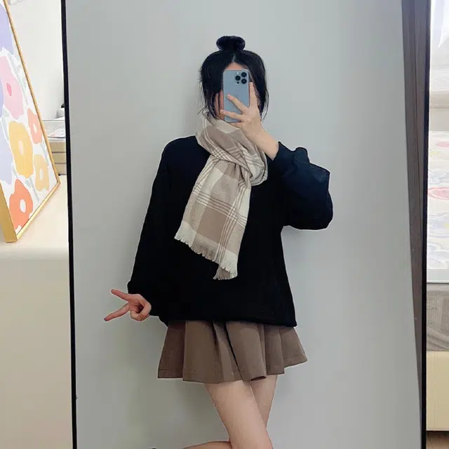俞兆林 高级感格子披肩时尚百搭保暖  绒线围巾 男女同款情侣款