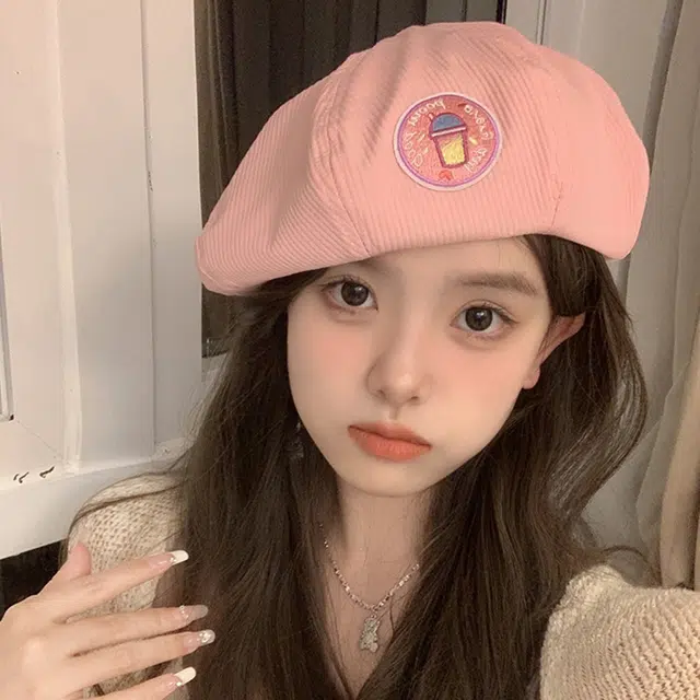 俞兆林 日系可爱甜美卡通兔子贴布夏季薄款透气百搭显脸小画家 腈纶 贝雷帽 女款