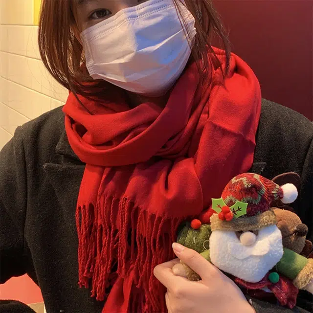 俞兆林 本命年秋冬保暖加厚防风纯色高级百搭流苏 绒线围巾 男女同款情侣款