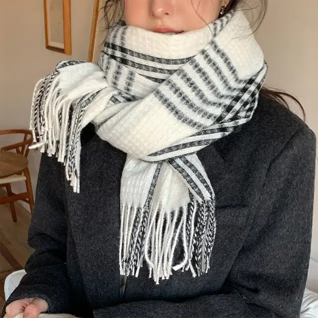 俞兆林  韩版条纹格子保暖防寒加厚加大 绒线围巾 男女同款情侣款