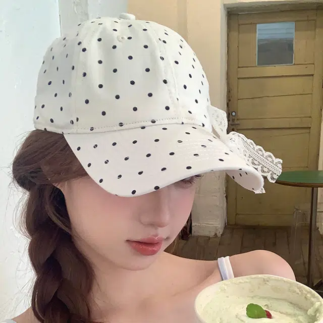 俞兆林 黑白波点蝴蝶结多巴胺户外出行防晒遮阳休闲百搭大头围显脸小 棉 鸭舌帽 男女同款情侣款