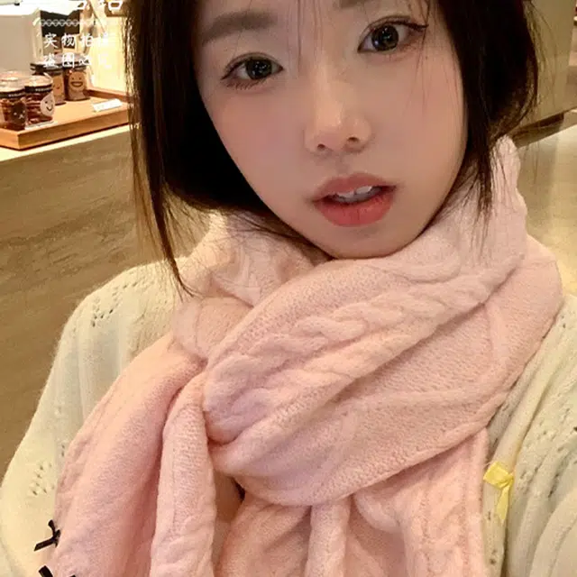 俞兆林 韩版纯色蝴蝶结可爱甜美软妹毛线冬季加厚针织围脖 绒线围巾  男女同款情侣款