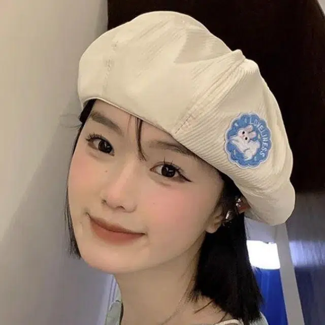 俞兆林 日系可爱甜美卡通兔子贴布夏季薄款透气百搭显脸小画家 腈纶 贝雷帽 女款
