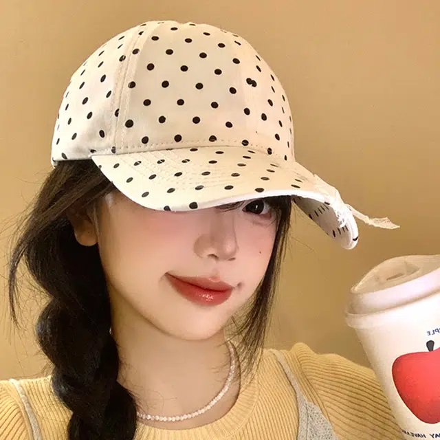 俞兆林 黑白波点蝴蝶结多巴胺户外出行防晒遮阳休闲百搭大头围显脸小 棉 鸭舌帽 男女同款情侣款
