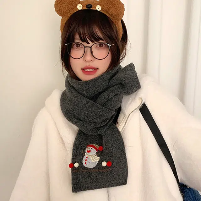 俞兆林 含羊毛可爱卡通雪人秋冬季防寒保暖护颈围脖百搭潮 绒线围巾  男女同款情侣款