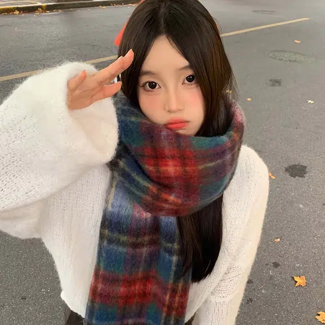 俞兆林 经典复古加大加厚格纹撞色围脖保暖 礼盒装 聚酯纤维 绒线围巾 男女同款情侣款