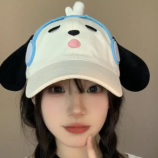 俞兆林 可爱韩式小狗刺绣耳机户外出行防晒遮阳时尚潮流拍照百搭大头围显脸小 棉 鸭舌帽 男女同款情侣款