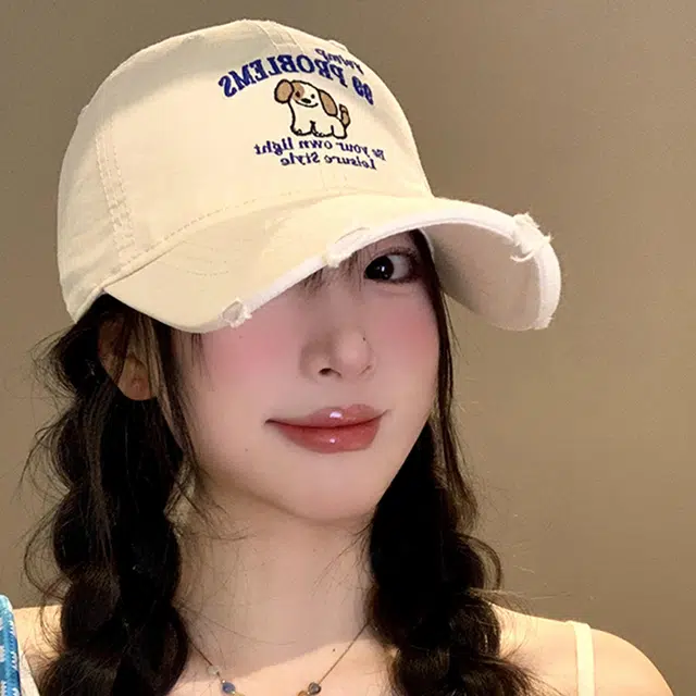 俞兆林 破洞可爱小狗刺绣宽檐遮阳时尚潮流百搭 棉 鸭舌帽 男女同款情侣款