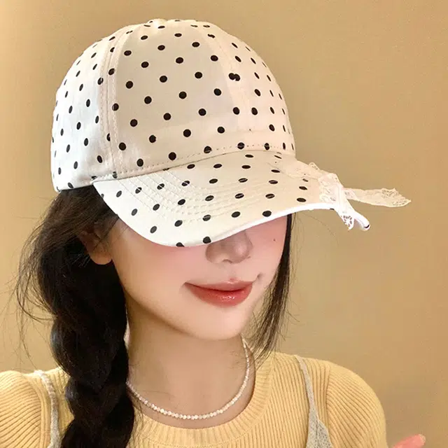俞兆林 黑白波点蝴蝶结多巴胺户外出行防晒遮阳休闲百搭大头围显脸小 棉 鸭舌帽 男女同款情侣款