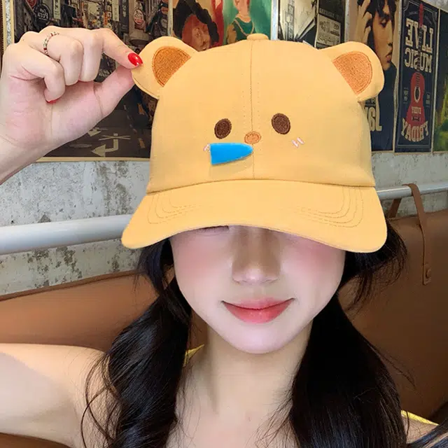 俞兆林 可爱卡通鼻涕小狗小熊小猪立体刺绣萌趣户外出行简约运动防晒遮阳时尚潮流休闲百搭大头围显脸小 棉 鸭舌帽 男女同款情侣款