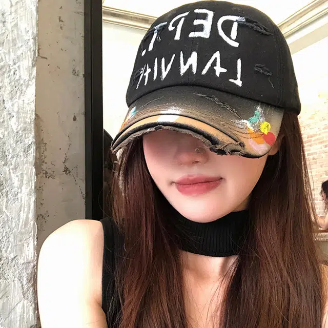 俞兆林 美式嘻哈破洞街头涂鸦软顶户外出游防晒遮阳时尚潮流百搭学生大头围显脸小 棉 鸭舌帽 男女同款情侣款