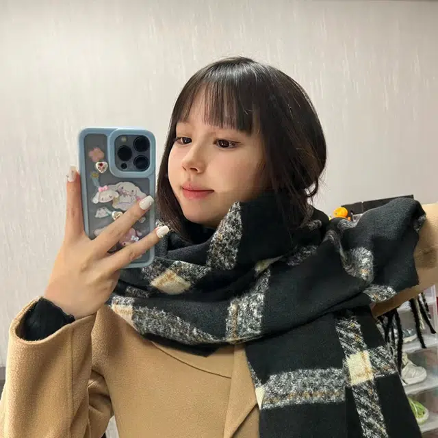 俞兆林 韩版秋冬潮流百搭格子拼色黑白学生保暖 涤纶 绒线围巾 男女同款情侣款