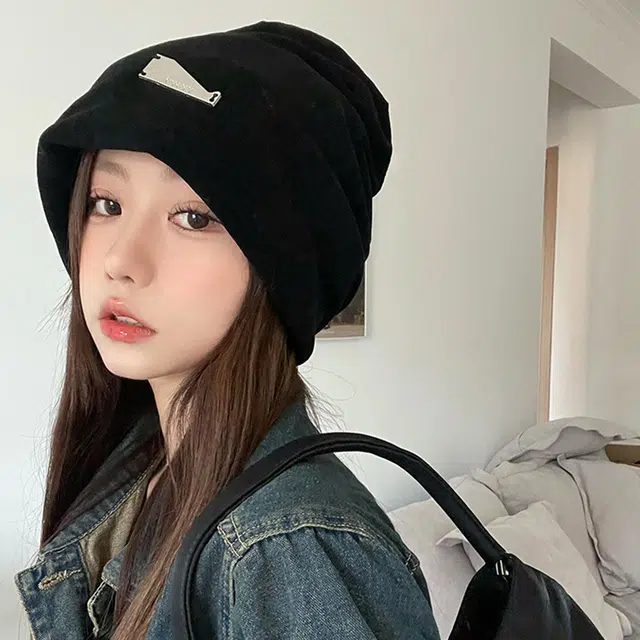 俞兆林 秋冬慵懒风大头围时尚金属标堆堆帽 套头冷帽 腈纶 绒线帽 男女同款情侣款