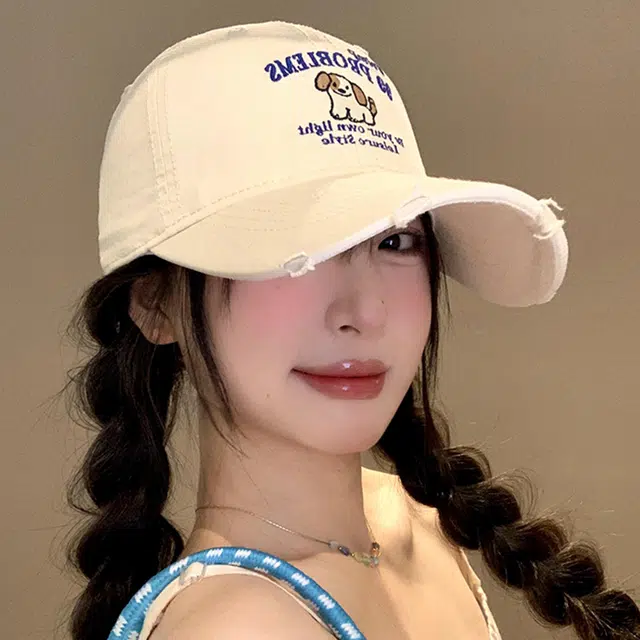 俞兆林 破洞可爱小狗刺绣宽檐遮阳时尚潮流百搭 棉 鸭舌帽 男女同款情侣款