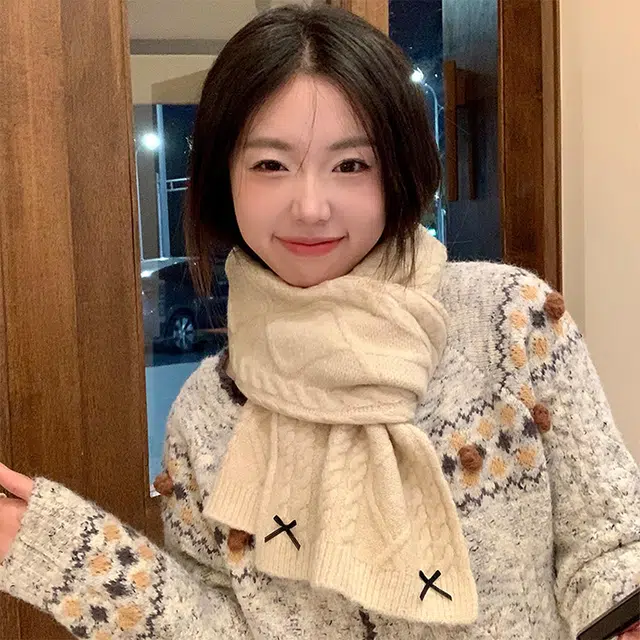 俞兆林 韩版纯色蝴蝶结可爱甜美软妹毛线冬季加厚针织围脖 绒线围巾  男女同款情侣款
