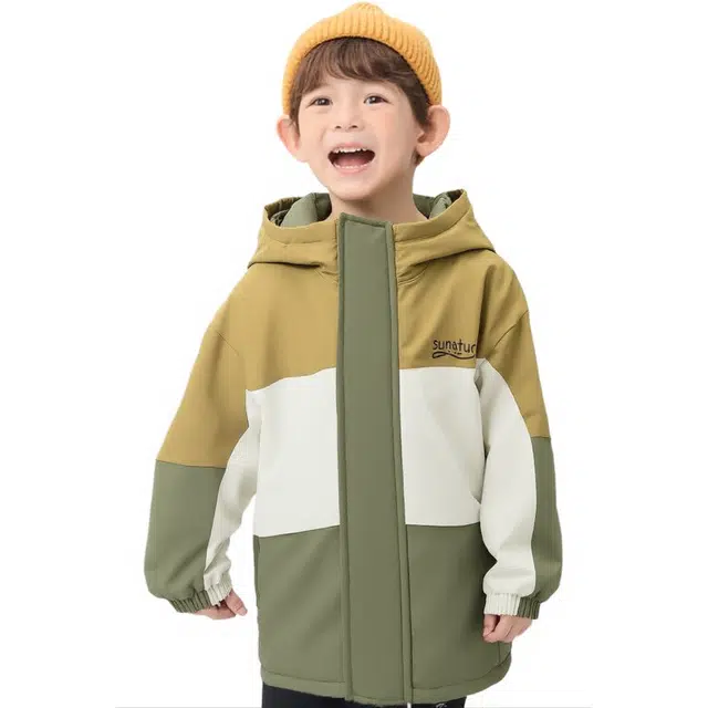 雅鹿棉衣 时尚拼色休闲百搭加厚连帽外套 中小童