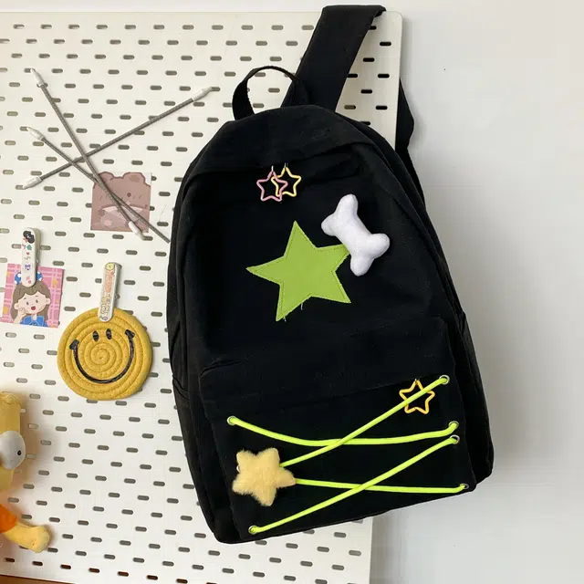 雅鹿 高颜值潮星星拼接编绳初中 帆布 书包双肩包 男女同款情侣款 多色