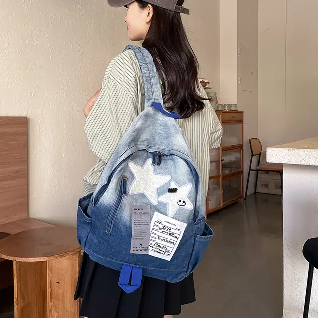 雅鹿 渐变水洗大容量小众复古 牛仔布 书包双肩包 常规 男女同款情侣款 多色