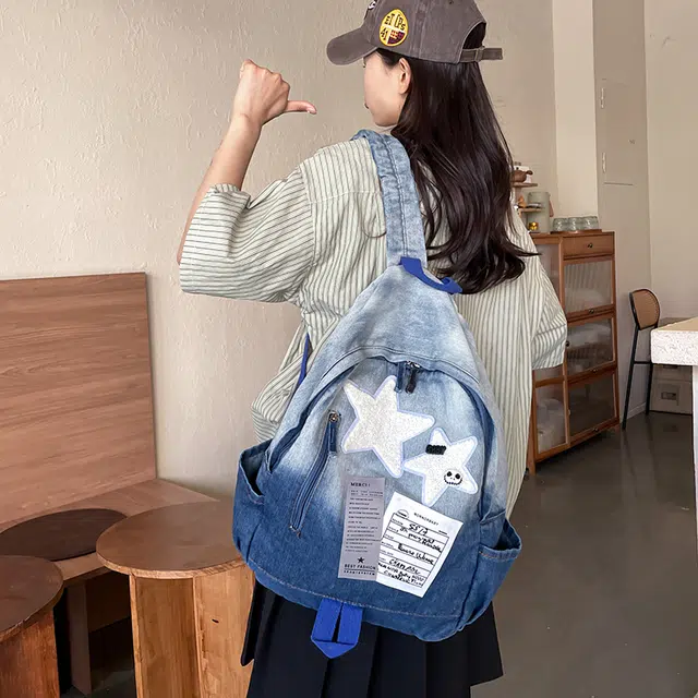 雅鹿 渐变水洗大容量小众复古 牛仔布 书包双肩包 常规 男女同款情侣款 多色